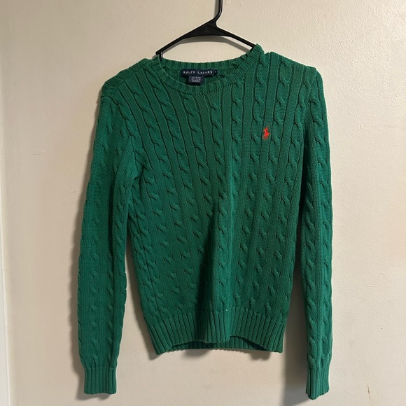 Ralph Lauren Green Crewneck Cable Knit Sweater